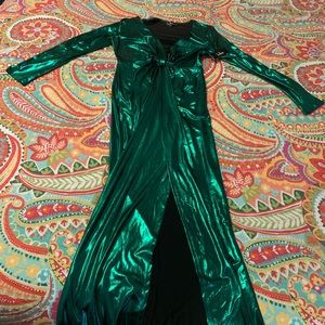 Lulu’s green long sleeve shiny split dress.